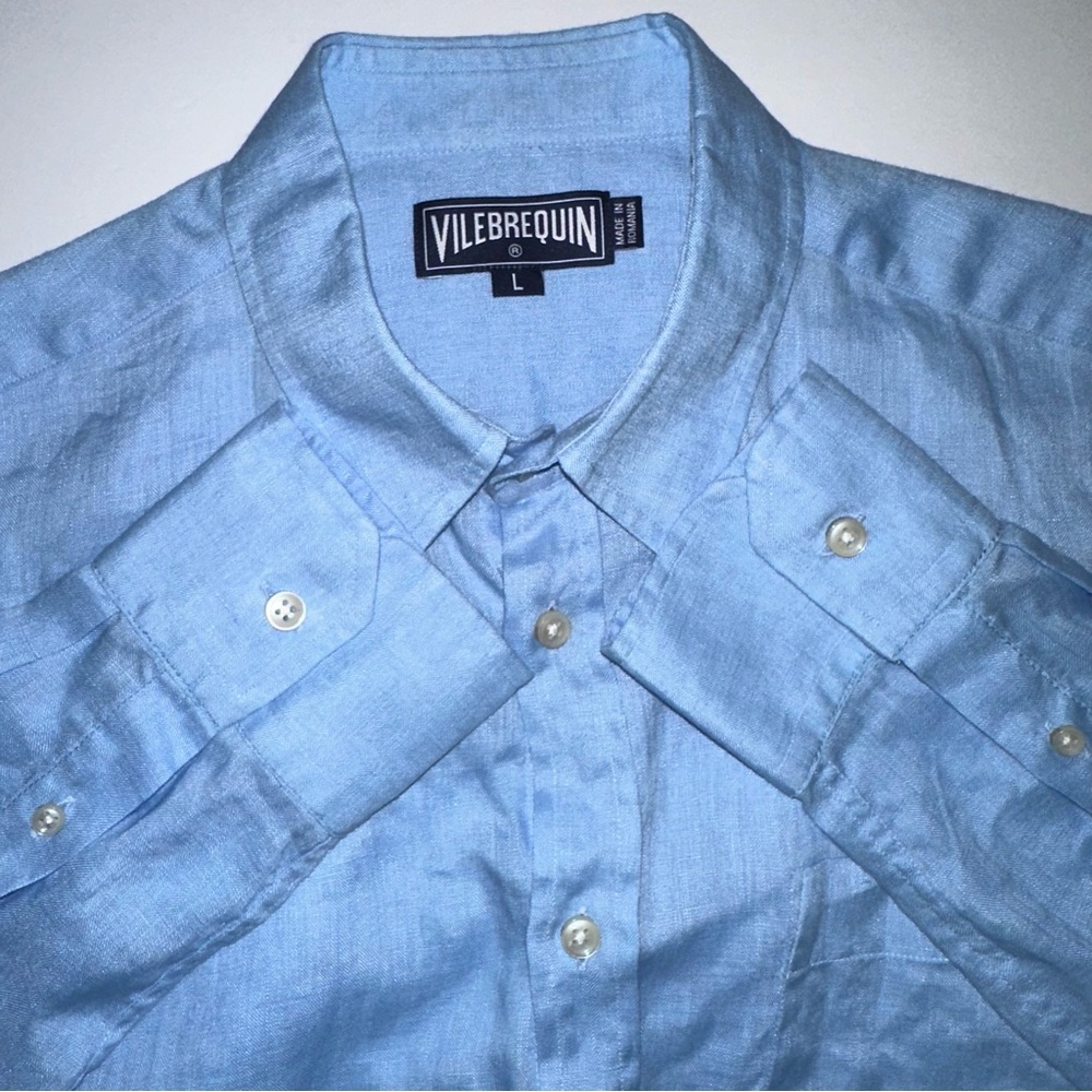 VILEBREQUIN Linen Long Sleeve Shirt In Blue Men’s Large - Picture 5 of 7